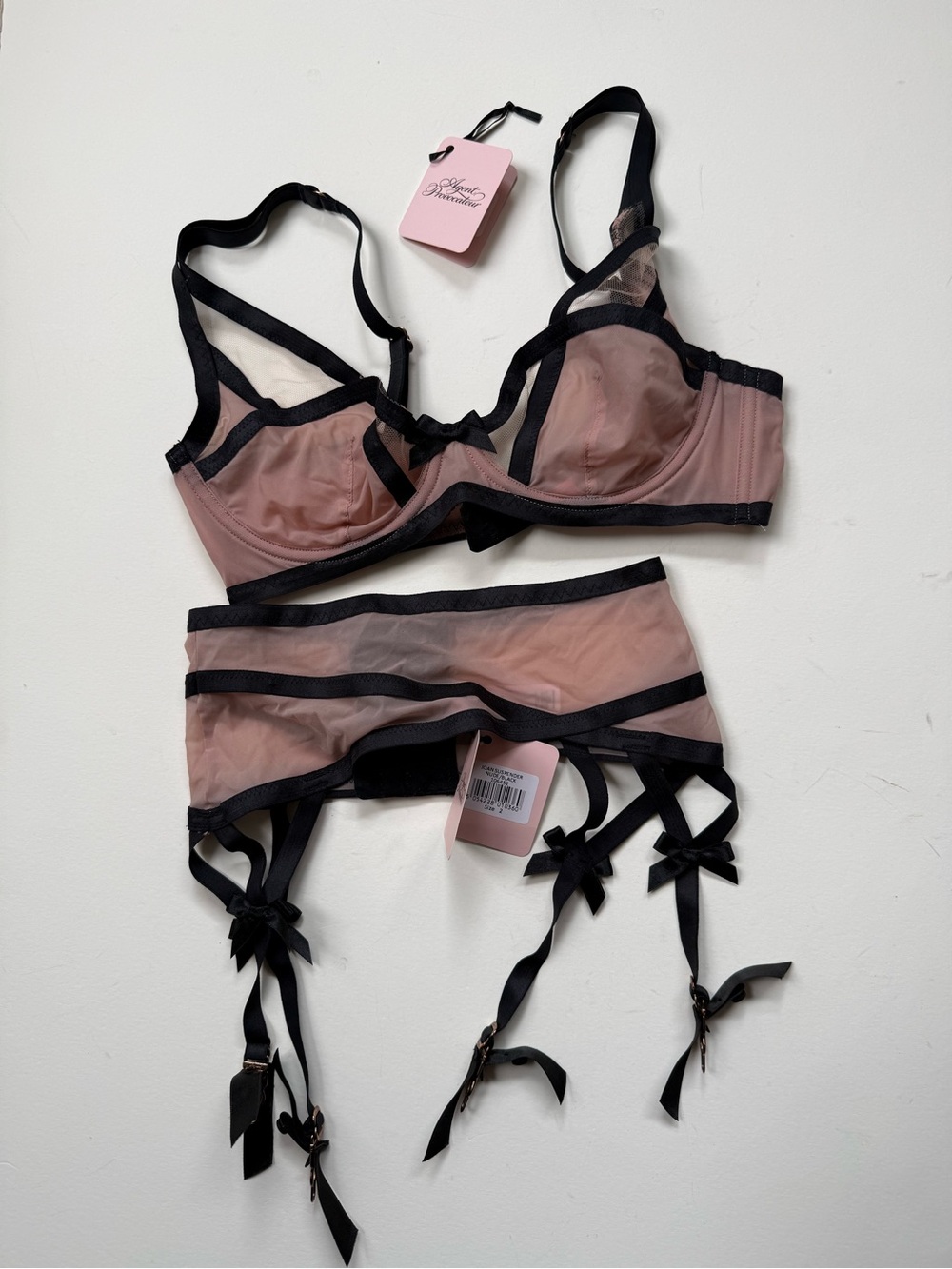 New Agent provocateur Joan bra and suspender set pink blush flesh